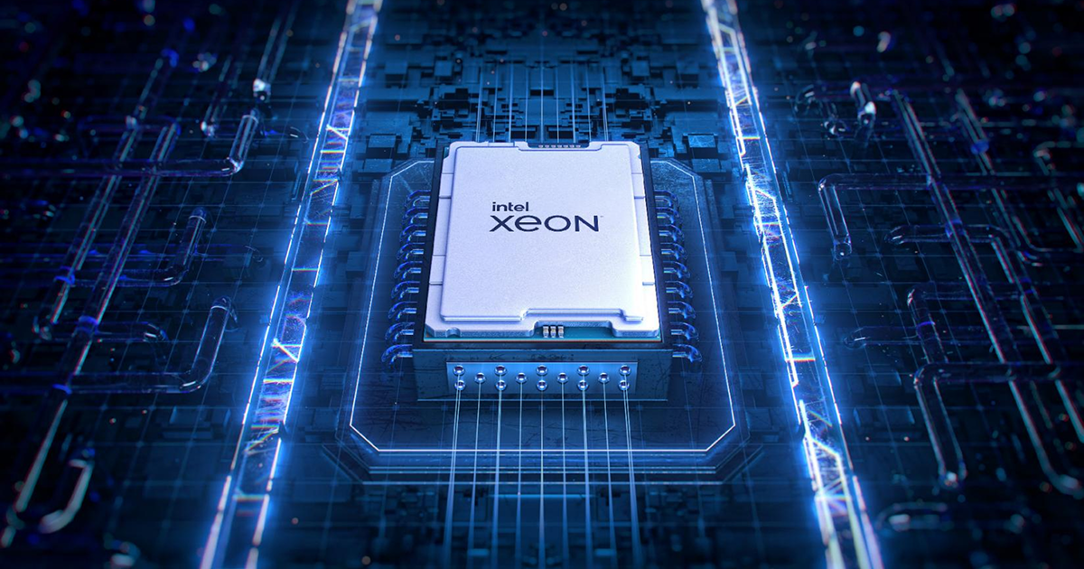 A server processor chip rendered on a glowing blue circuit board