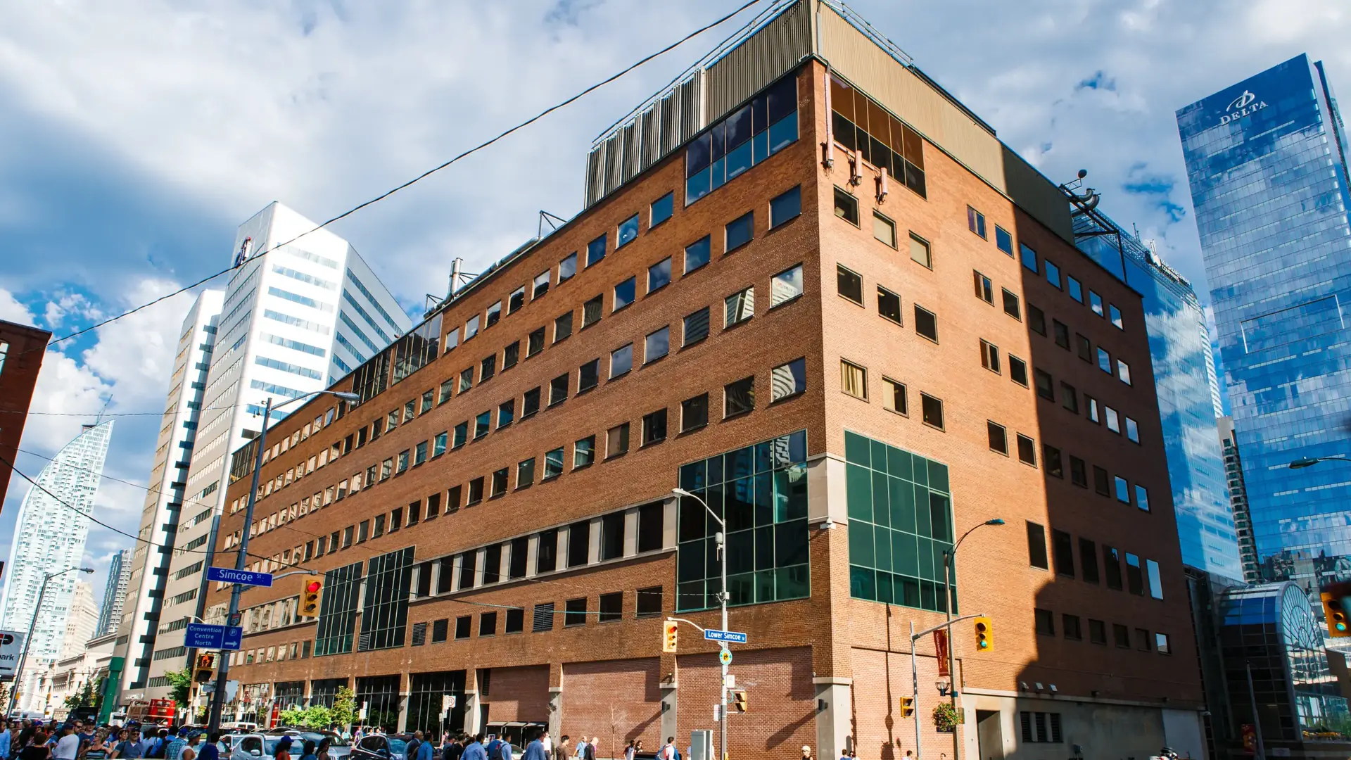 151 Front Street West in Toronto seen from the corner of Front and Lower Simcoe, the carrier hotel where Amanah runs BGP multihoming across five networks
