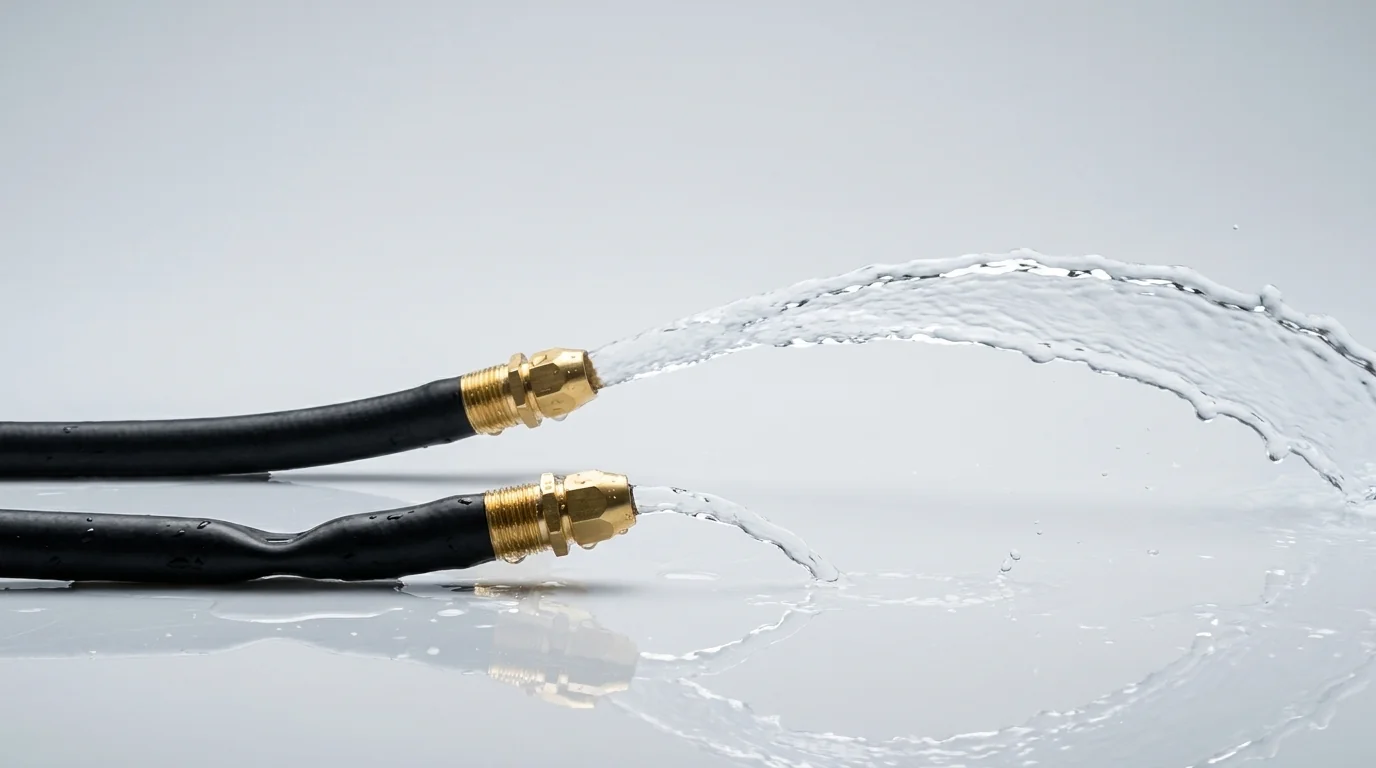 Two hoses side by side, one running clean and one kinked to a weak stream, a metaphor for partial network degradation