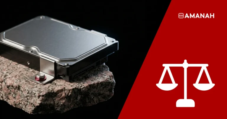 Enterprise hard drive bolted to a block of Canadian Shield granite, representing data residency in Canada